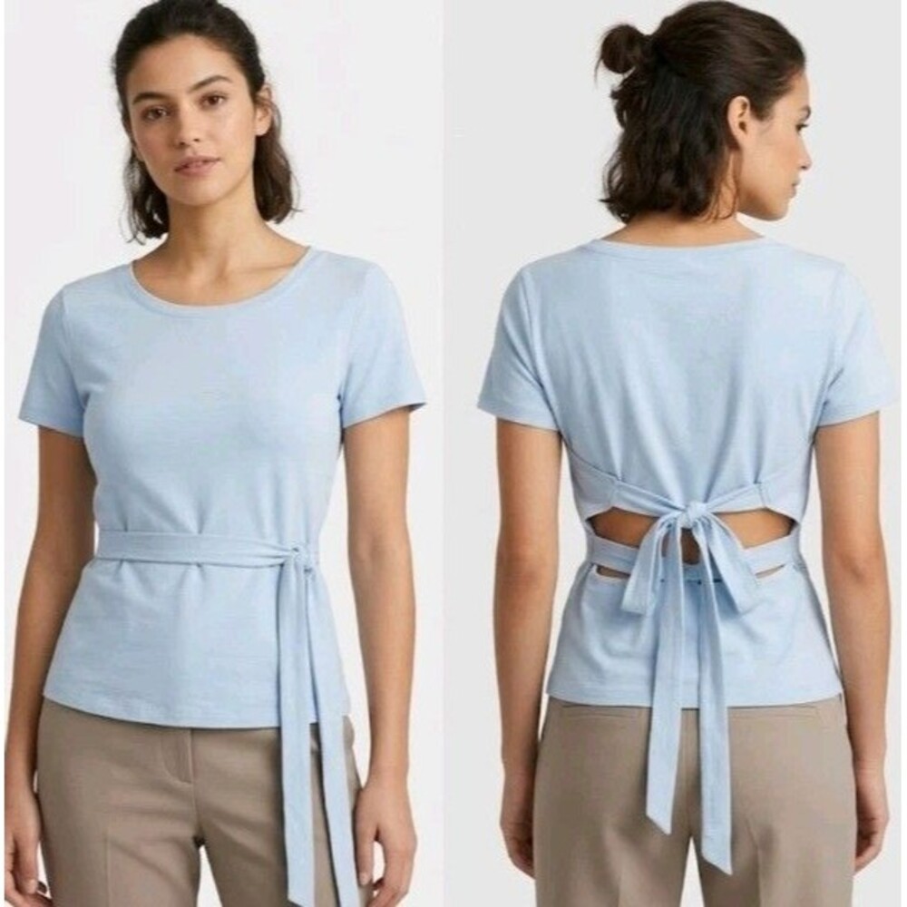 Anthropologie Maeve Blouse Backless Wrap Tie Sky Blue Size M Cotton